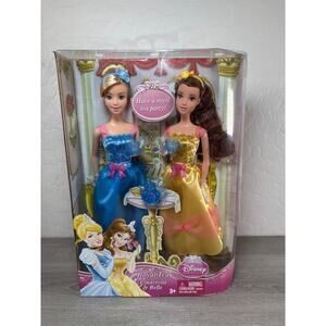 Mattel Disney Princess Tea Time Belle Cinderella Doll Gift Set- NEW- READ